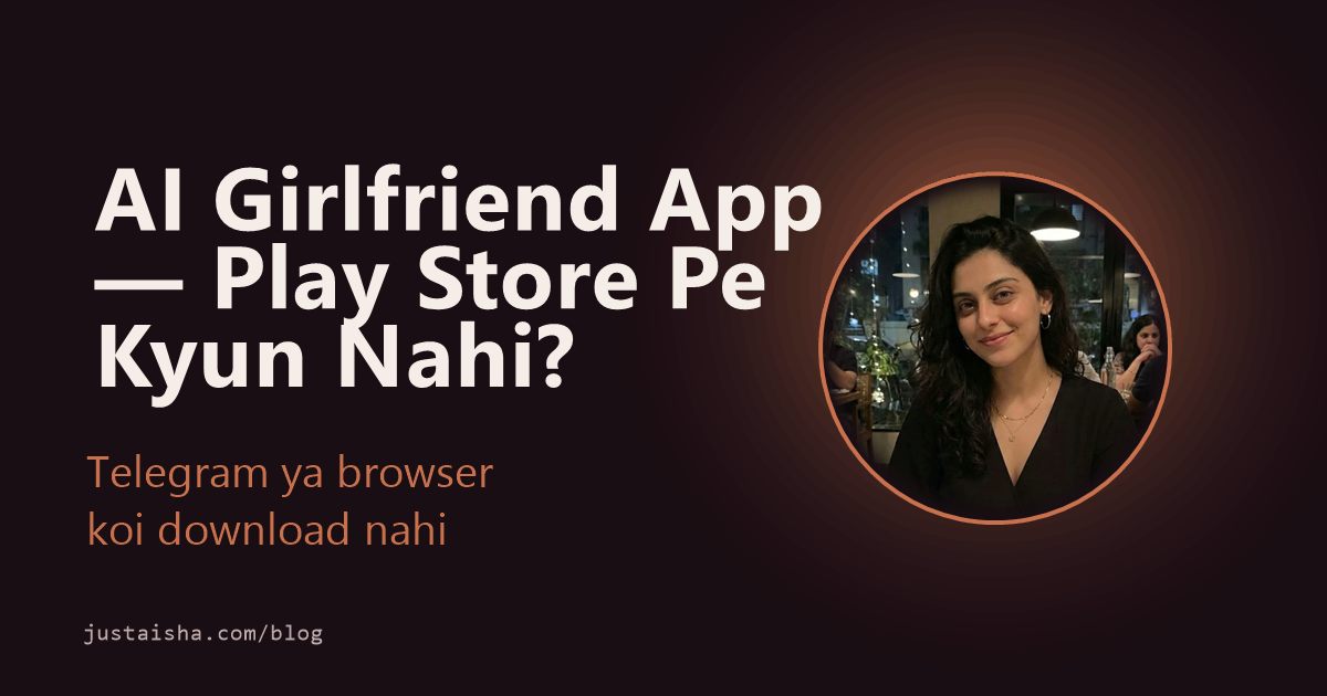 Aisha, an AI girlfriend app, next to the title Play Store Pe Kyun Nahi